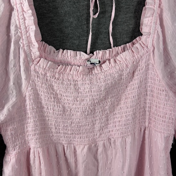 Women's Dress Pink Swiss Dot Milkmaid Smocked Cottagecore Coquette Midi Size XL - Picture 5 of 8